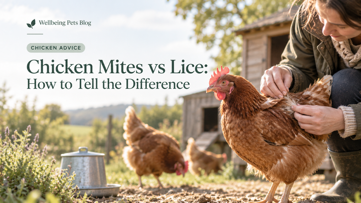 Keeper checking a hen for external parasites for the Wellbeing Pets mites versus lice guide