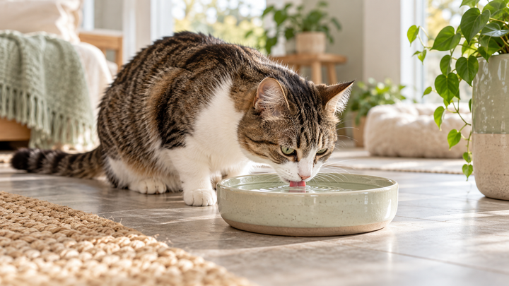 Cat drinking water at home