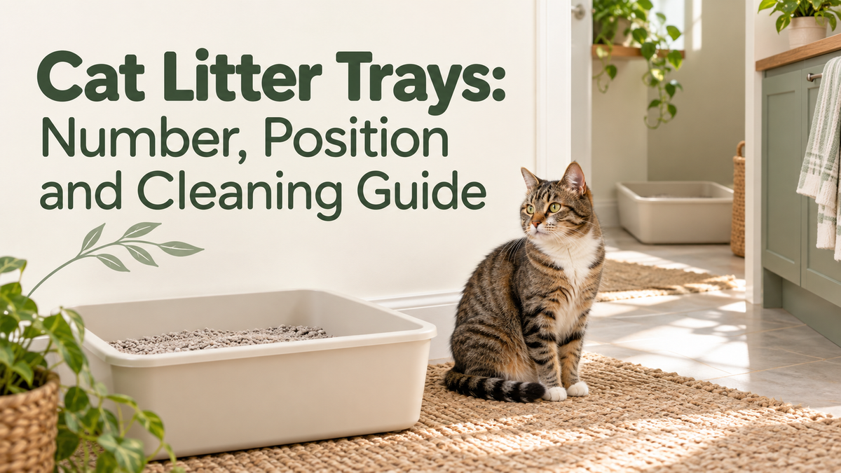 Tabby cat beside a clean open litter tray in a quiet home, with the article title.