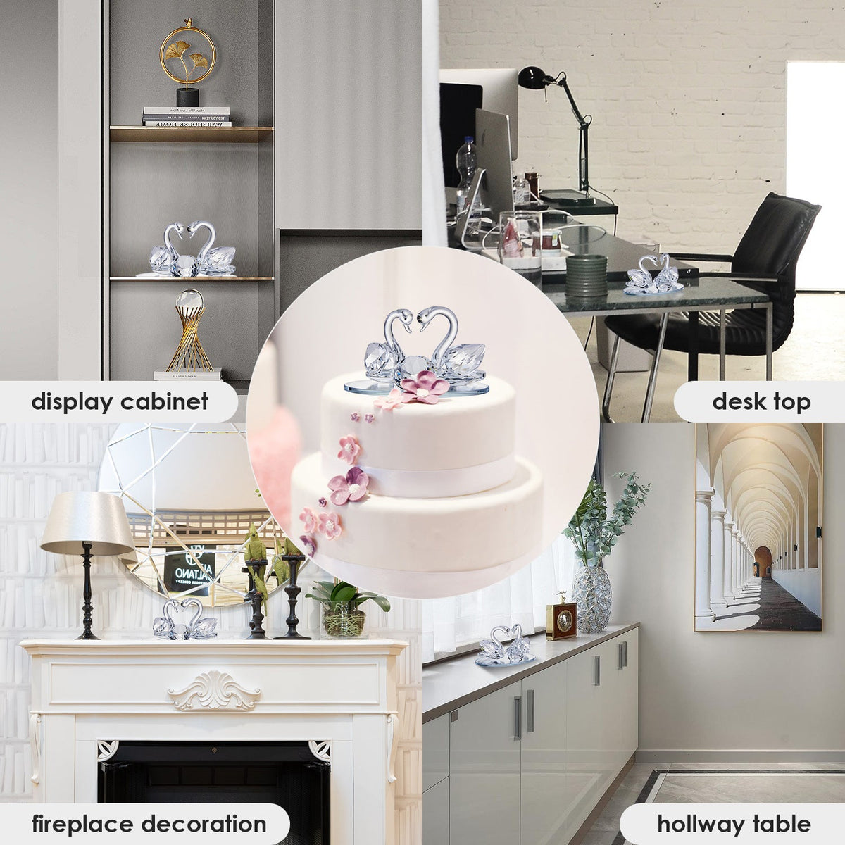 London Boutique Crystal Clear Double Swan Model, Clear Crystal Base, Twin Swan, Elegant Home Decoration, Gift in White Gift Box for All Occasions
