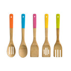 Aleki Natural Bamboo 5 Piece Utensil Set with Multi Coloured Handles