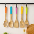 Aleki Natural Bamboo 5 Piece Utensil Set with Multi Coloured Handles