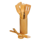 Aleki Natural Bamboo 6 Piece Kitchen Utensil Set with Holder