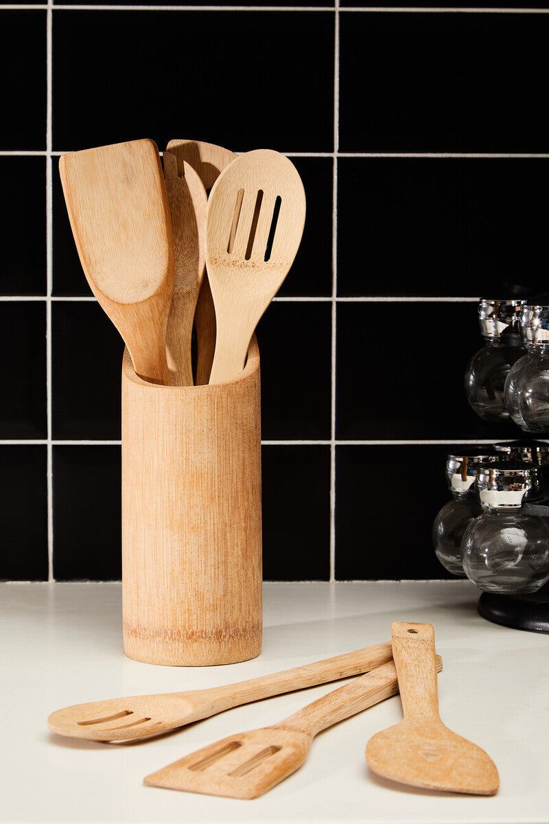 Aleki Natural Bamboo 6 Piece Kitchen Utensil Set with Holder