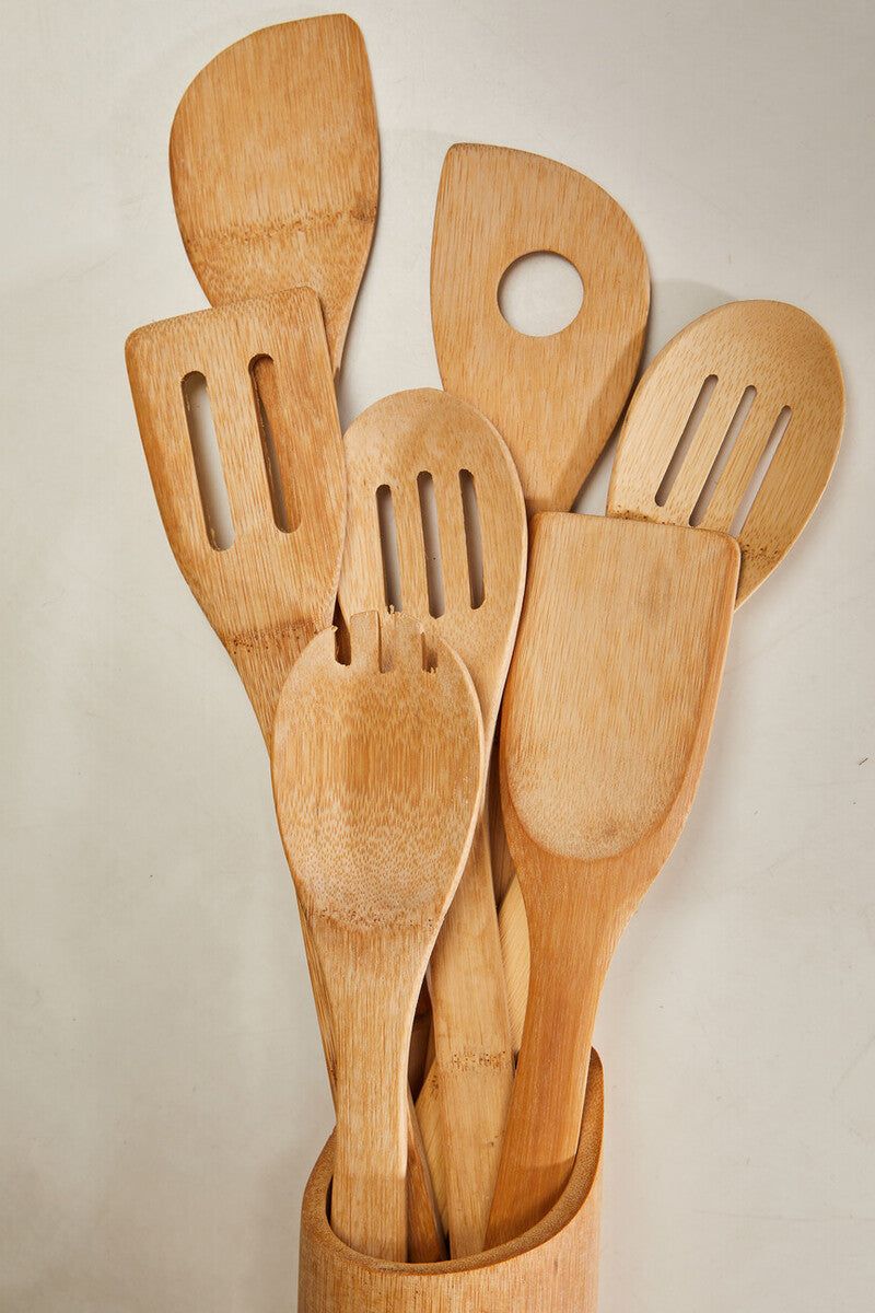 Aleki Natural Bamboo 6 Piece Kitchen Utensil Set with Holder
