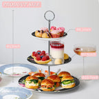 Mothers Day Coronation Party Afternoon Tea Coffee Cake Set with- 3 Tier Cake Stands 2 Cups 2 Saucers 4 Plate (Black