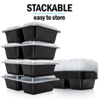 2-Compartment Reusable Containers with Airtight Lids - 887ml
