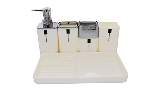 London Boutique Bathroom Accessory - 5 Pieces Set - Bath Set - Toothbrush Holder - Tumbler - Soap Dispenser - Cotton Box - Soap Dish - Organizing Tray