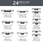 Glass Food Storage Containers with Airtight Lids - Assorted Sizes – 12 PACK