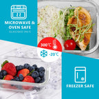 Glass Food Storage Containers In 2 Sizes - 1050ml and 370ml - 10 Pack