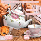After Tea Coffee Set in Pink Rose Teapot Set, Cups/ Saucers Cake Stand