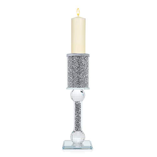 London Boutique Crystal Candle Holder Sparkle Crushed Diamond Filled Square base (2)