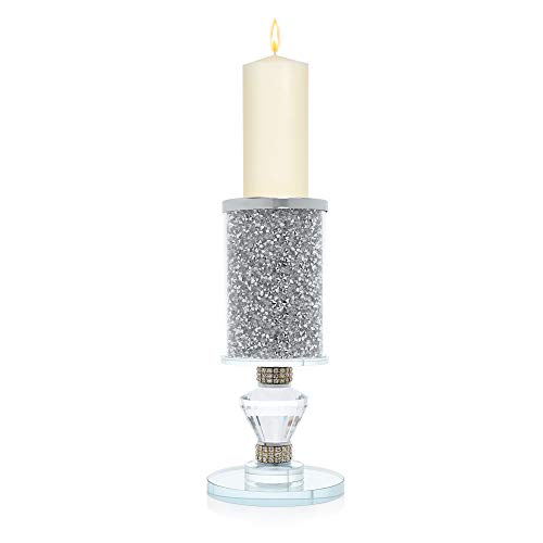 London Boutique Crystal Candle Holder Sparkle Crushed Diamond Filled Round base (1)