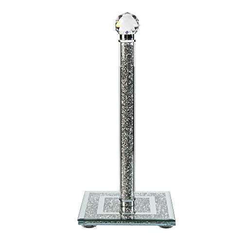 London Boutique Crystal Kitchen Roll Holders Free Standing Sparkle Crushed Diamond Filled Square base 11.8 Inches Height Gift Box