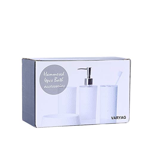 London Boutique 4 Pieces Bathroom Accessory Set Soap Dispenser Toothbrush Holder Tumbler Soap Dish White Black Brown (White)