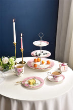 London Boutique 3 Tiered Cake Stands Afternoon tea Porcelain Bird Rose Butterfly in gift box (Pink)