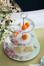 London Boutique 3 Tiered Cake Stands Afternoon tea Porcelain Bird Rose Butterfly in gift box (Turquoise)
