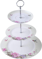 London Boutique 3 Tiered Cake Stands Afternoon tea Porcelain Bird Rose Butterfly in gift box (Beige)