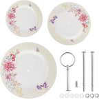 London Boutique 3 Tiered Cake Stands Afternoon tea Porcelain Bird Rose Butterfly in gift box (Beige)