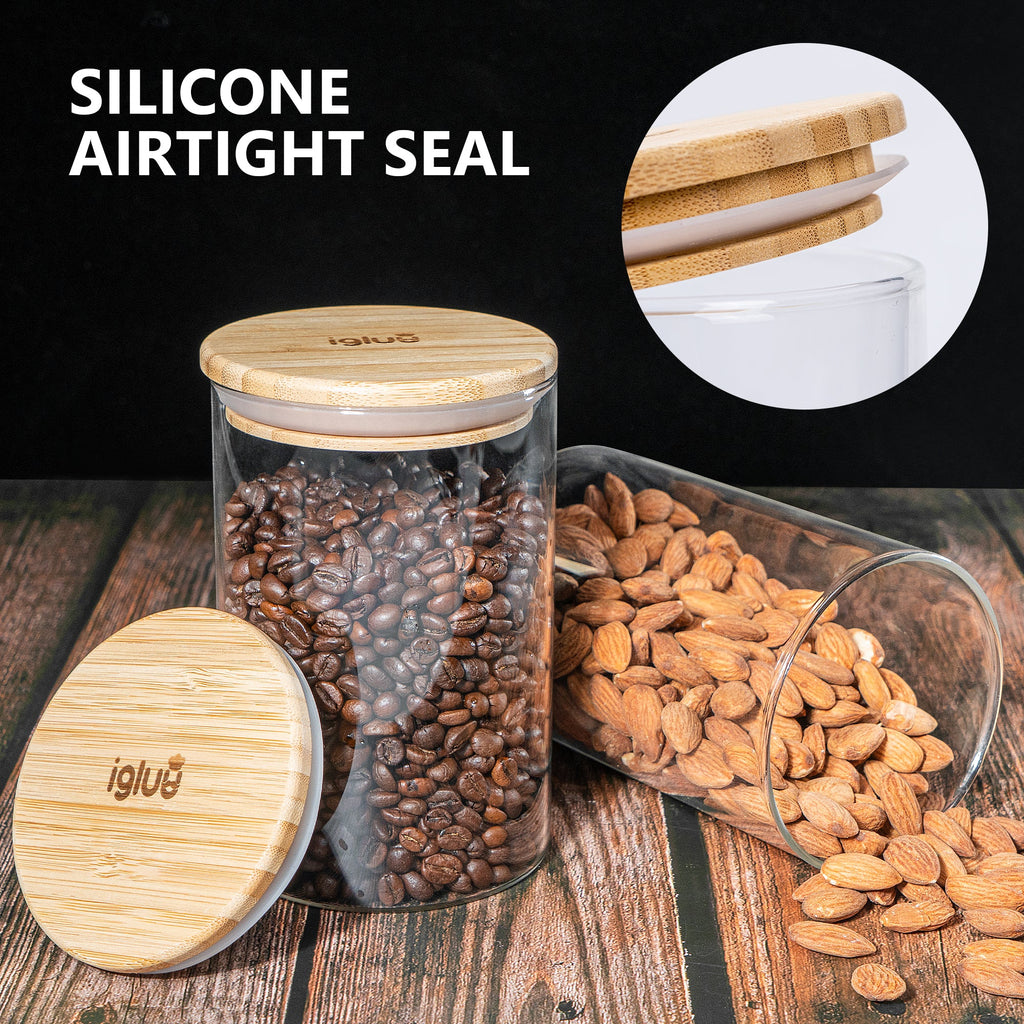 Glass Food Storage Jars with Bamboo Lids - 900 ml -  3 PACK