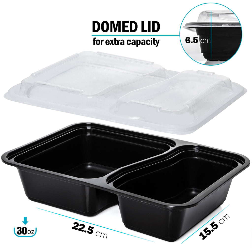 2-Compartment Reusable Containers with Airtight Lids - 887ml