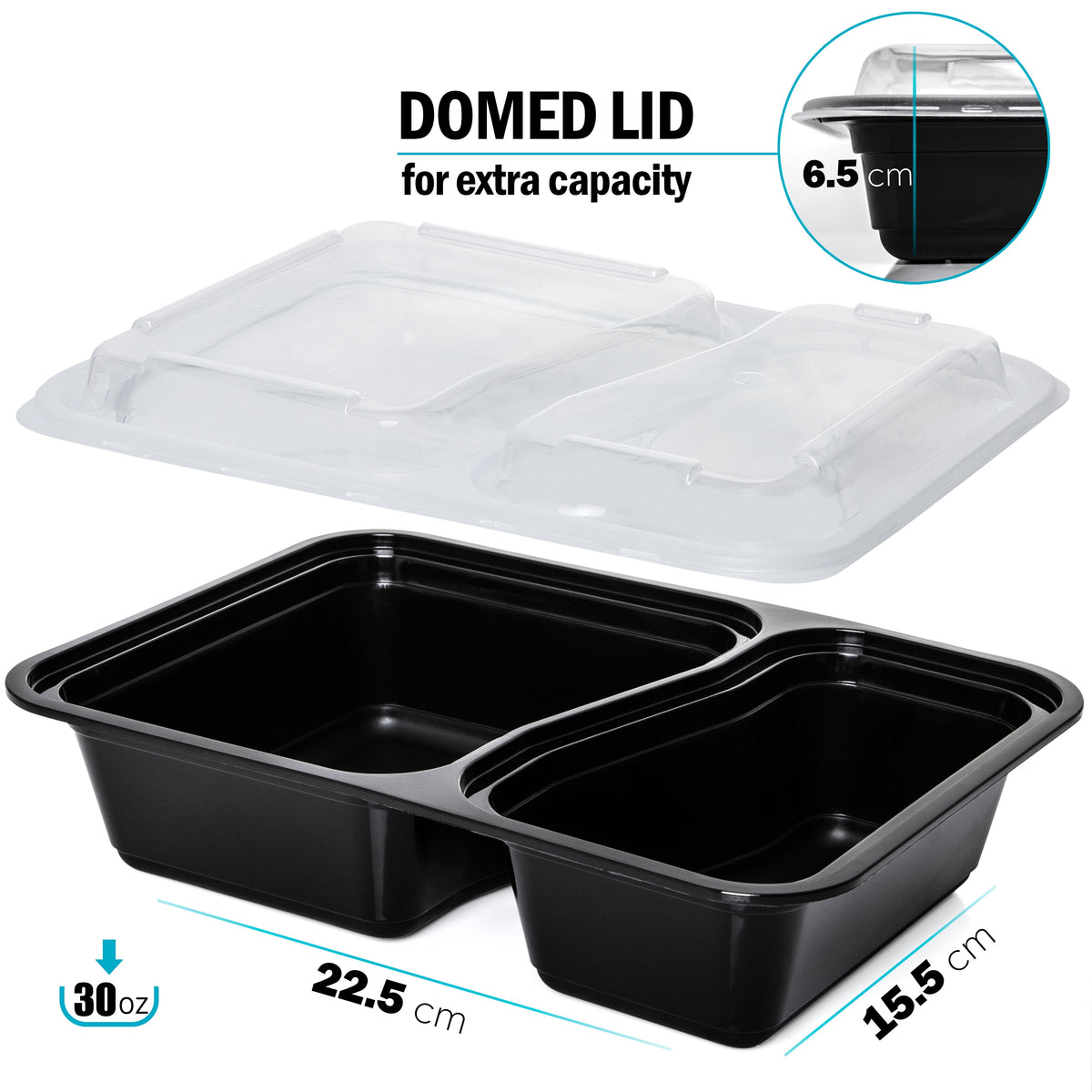 2-Compartment Reusable Containers with Airtight Lids - 887ml