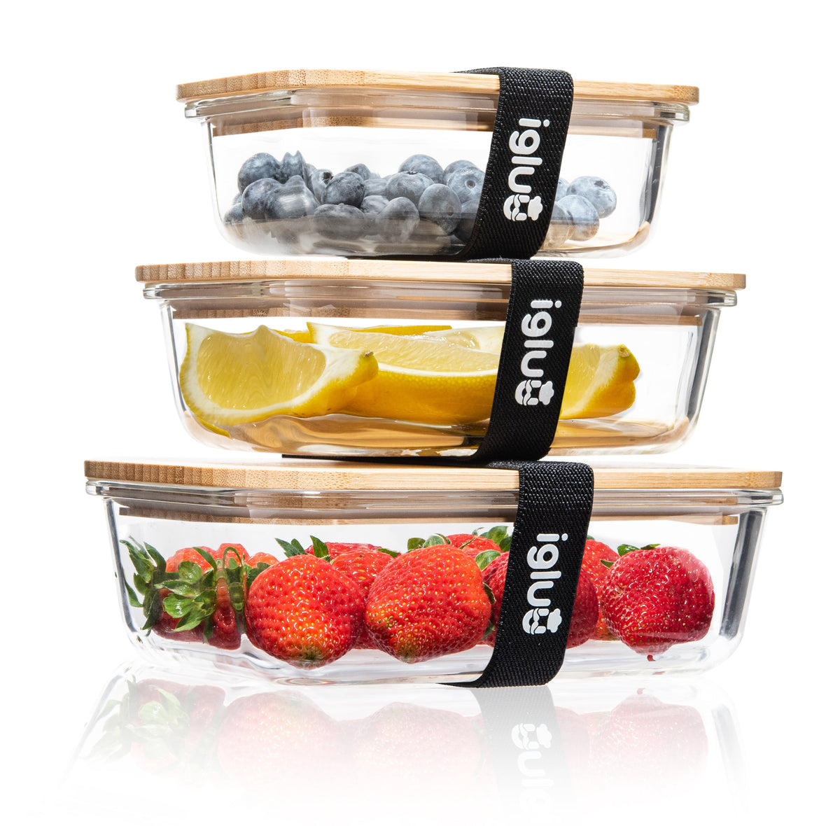 Glass Containers with Bamboo Lids - Assorted sizes - 3 PACK
