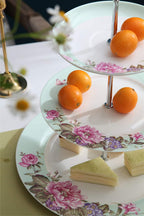 London Boutique 3 Tiered Cake Stands Afternoon tea Porcelain Bird Rose Butterfly in gift box (Turquoise)