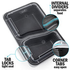 2-Compartment Reusable Containers with Airtight Lids - 887ml