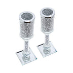 London Boutique Crystal Candle Holder Sparkle Crushed Diamond Filled Square base (2)