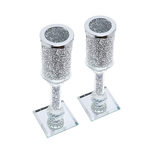 London Boutique Crystal Candle Holder Sparkle Crushed Diamond Filled Square base (2)