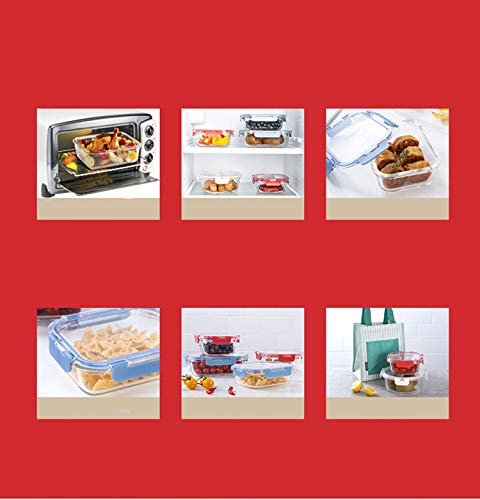 London Boutique Premium Glass Food Storage Container Lunch Box with Lids Air Tight BPA Free Leaking Proof Set 3 Square and Rectangular Shape (Blue Rectangular)