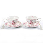 Coffee Tea Cup and Saucer Set 2 Shabby Chic Vintage Flora Porcelain Set Gift Box (Pink Classic Lady)