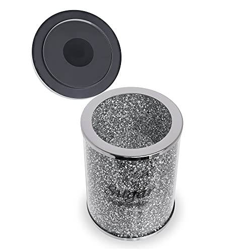 London Boutique Crystal Canister Tea Coffee Sugar Storage Jar Large Sparkle Crushed Diamond Filled Silver Metal Frame Square Shape 5.1 Inches Height Gift Box