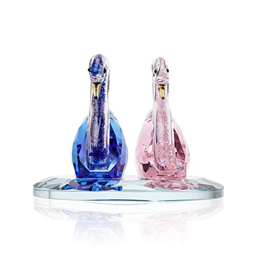 London Boutique Crystal Blue Pink Swan Wedding Couple Anniversaries Gift Present in White Gift Box