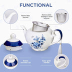 London Boutique teapot with Infuser - Tea Pot infusers for Loose Tea -700ml Capacity Perfect 2 Cup teapot -Easy Grab Handle Teapots (Rose Butterfly Navy)