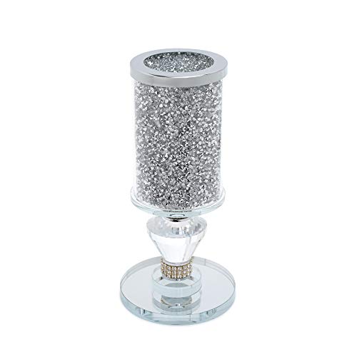 London Boutique Crystal Candle Holder Sparkle Crushed Diamond Filled Round base (1)