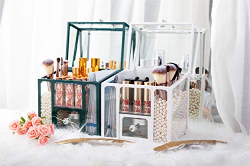 London Boutique Large Makeup Organiser Cosmetic Storage Makeup Brush Holder with Lid Dustproof Pearls (White)