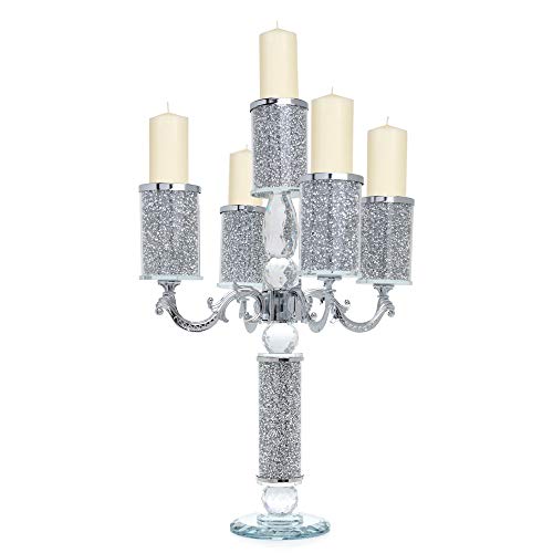 London Boutique Crystal Candle Holder 5 Arms Candelabras Sparkle Crushed Diamond Filled Gift Present