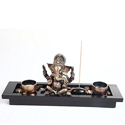 London Boutique Elephant Head Ganesha Ornament Statue Candle Holders Gift Set HY1418
