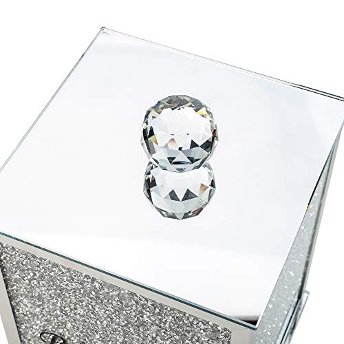 London Boutique Crystal Biscuits Tin Storage Jar Large Sparkle Crushed Diamond Filled Silver Metal Frame Square Shape 8.6 Inches Height Gift Box