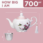 London Boutique teapot with Infuser - Tea Pot infusers for Loose Tea -700ml Capacity Perfect 2 Cup teapot -Easy Grab Handle Teapots (Rose Bird Butterfly Pink)