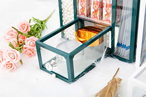 London Boutique Large Makeup Organiser Cosmetic Storage Makeup Brush Holder with Lid Dustproof Pearls (White)