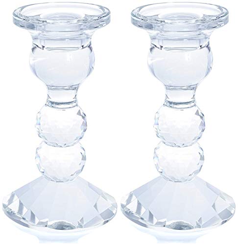 London Boutique Set 2 Decorative Gift Present Crystal Dinner Candle Tealight Candle Holder (7601-1 Dinner candle Holder)