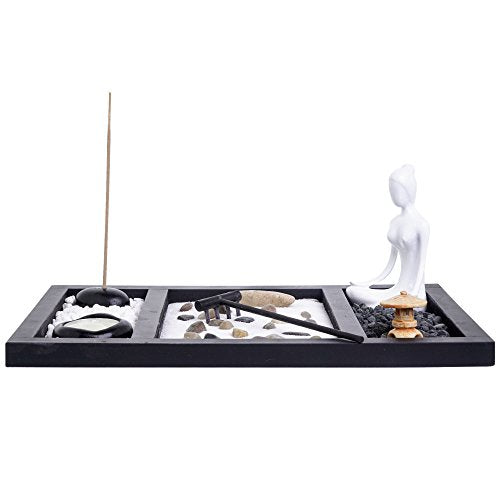London Boutique Zen Garden Buddha Candle Holder Incense Holder white sand and decorative Stones (Zen Buddha)