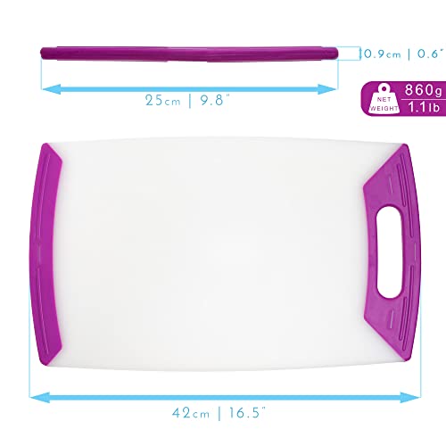 London Boutique Chopping Board - Chopping Board Set - 4 Pieces Set - Heavy Duty Plastic - Non-Slip Rubber Feet - Purple Color - for Dairy Products - 42.5cm*25.5cm