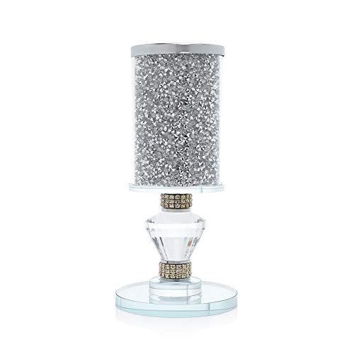 London Boutique Crystal Candle Holder Sparkle Crushed Diamond Filled Round base (1)