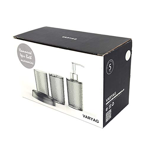 London Boutique 4 Pieces Bathroom Accessory Set Clear Soap Dispenser Toothbrush Holder Tumbler Soap dish (Clear Brown)