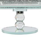 London Boutique Crystal Extra Large Fruit Bowl Centre Piece Storage Sparkle Crushed Diamond Filled Silver Metal Frame Square Shape 7.5 Inches Height