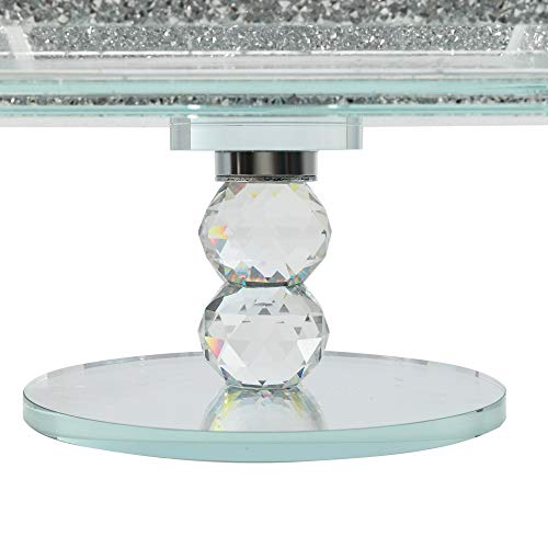 London Boutique Crystal Extra Large Fruit Bowl Centre Piece Storage Sparkle Crushed Diamond Filled Silver Metal Frame Square Shape 7.5 Inches Height
